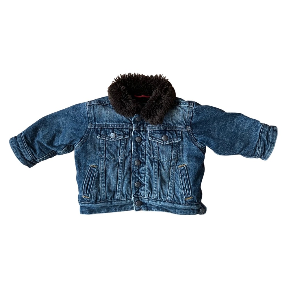 GAP Sherpa Lined Denim‎ Jacket Baby Boy 18-24 Months Fur Collar